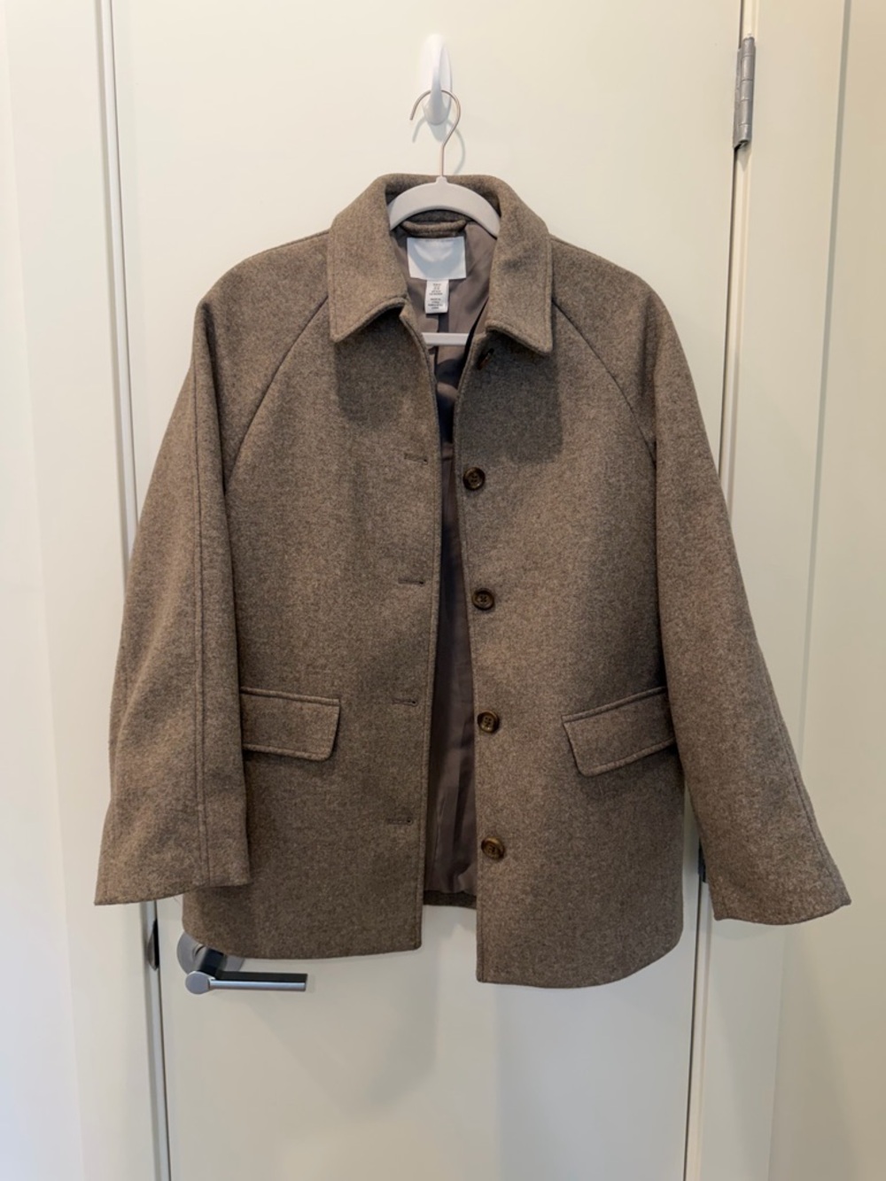 H&M Women’s Taupe Wool-Blend Pea Coat - Picture 1 of 4